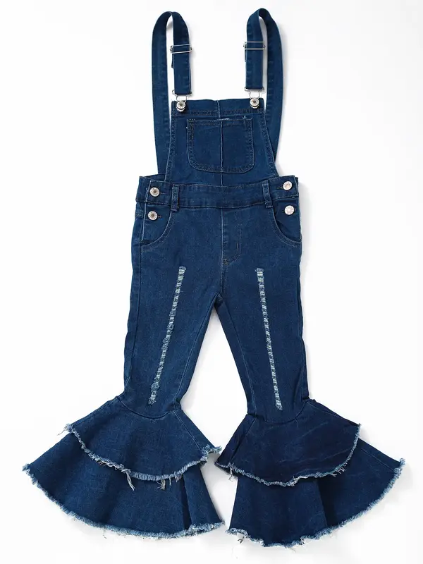 Solid Blue Print Denim Stretchy overall bottoms pants Girls jeans