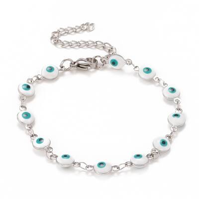 Enamel Oval with Evil Eye Link Chains Bracelet