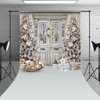 Aperturee Vintage Elegant Stone Door Christmas Tree Backdrop - Aperturee
