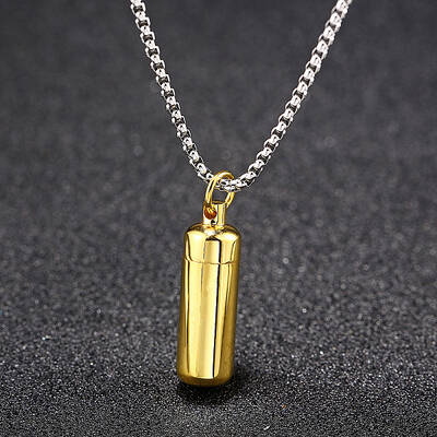 316L Stainless Steel Pill Shape Urn Ashes Pendant Necklace with Box Chains
