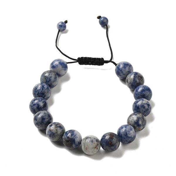 12.5mm Round Natural Blue Spot Jasper Braided Bead Bracelets for Women Men