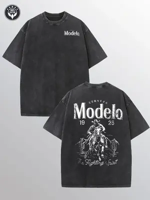 Modelo men's washed cotton T-shirt, 100% cotton, casual sports style shirt T-shirt, trendy fashion street style, suitable for...