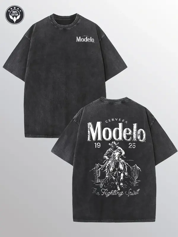 Modelo men's washed cotton T-shirt, 100% cotton, casual sports style shirt T-shirt, trendy fashion street style, suitable for...