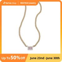 MEIITRUE 14K Gold Plated Zirconia Pendant Necklace for Women, Cuban Link Choker Necklace, Trendy All-match Jewelry