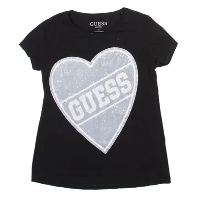 GUESS Girls T-Shirt Black Crew Neck 8Y
