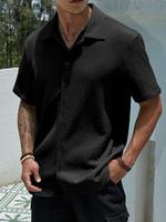 Men's Regular Fit Solid Button Front Shirt, Casual Short Sleeve Collar Top for Summer, Summer Outfits 2024, Fashion Men's Clo...
