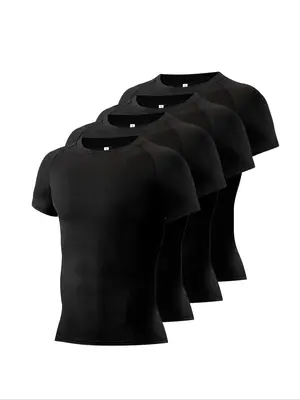 Men's Plain Round Neck Raglan Sleeve Sports Tee, Quick Drying Breathable Comfy Short Sleeve T-shirt, Men's Sportswear for Run...