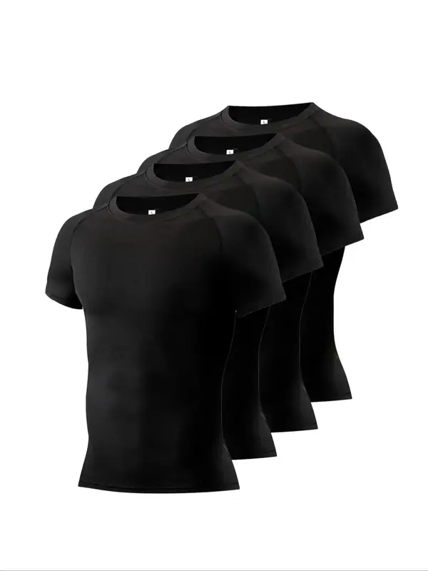 Men's Plain Round Neck Raglan Sleeve Sports Tee, Quick Drying Breathable Comfy Short Sleeve T-shirt, Men's Sportswear for Run...