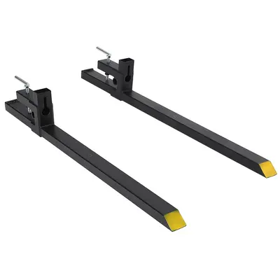Garvee Pallet Forks 43 Inch Clip-On Tractor Forks 1500 lbs Capacity Adjustable Stabilizer Bar Steel Durable for Skid Steer Ag...