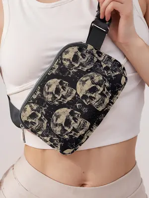 Fashion Skull Pattern Fanny Pack, Casual Versatile Zipper Wasit Bag for Women, Trendy All-match Sling Bag for Daily Use