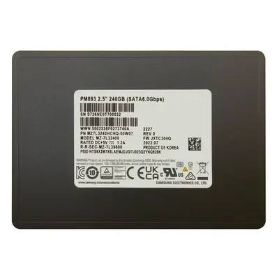 MZ7L3240HCHQ-00W07 Samsung Enterprise PM893 Series 240GB Triple-Level Cell  SATA 6GB/s V-NAND 7mm 2.5-inch Solid State Drive