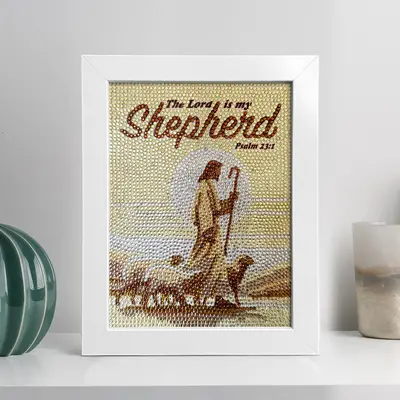 The Lord Is My Shepherd Diamond Painting, Walking Jesus with Sheep, Religious Christian Diamond Art, Wall Decor for Home, Chu...
