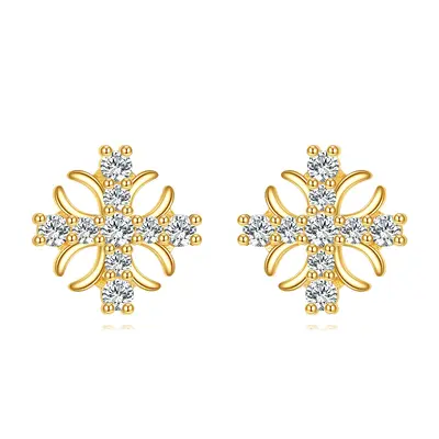 14K Gold Cubic Zirconia Cross Earrings
