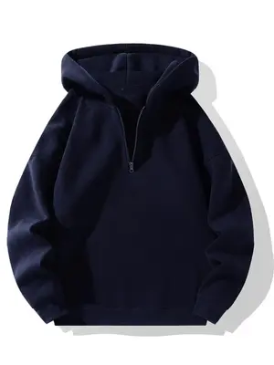 Men's Solid Drop Shoulder Half Zip Up Hoodie, Regular Fit Fashion Casual Hooded Sweatshirt for Daily Holiday Outdoor Wear, Me...