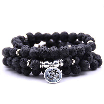 Bohemian Styles Natural Round Lava Rock Beaded Stretch Bracelets for Women Men