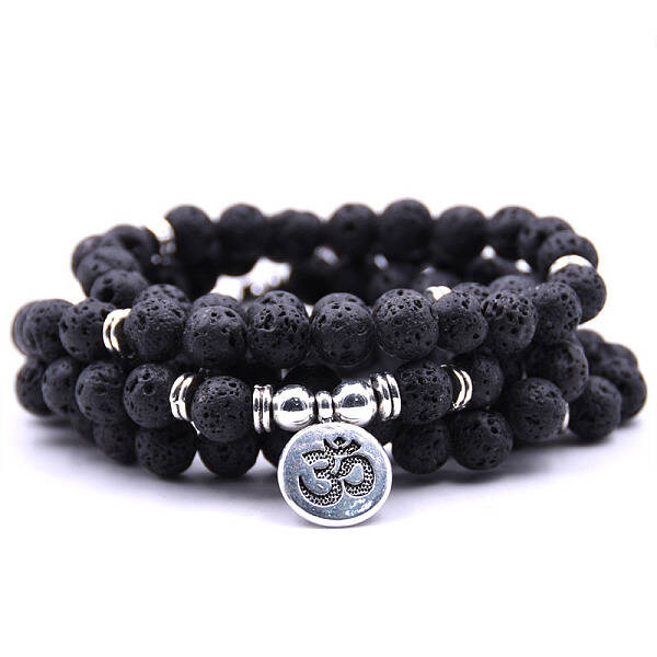 Bohemian Styles Natural Round Lava Rock Beaded Stretch Bracelets for Women Men