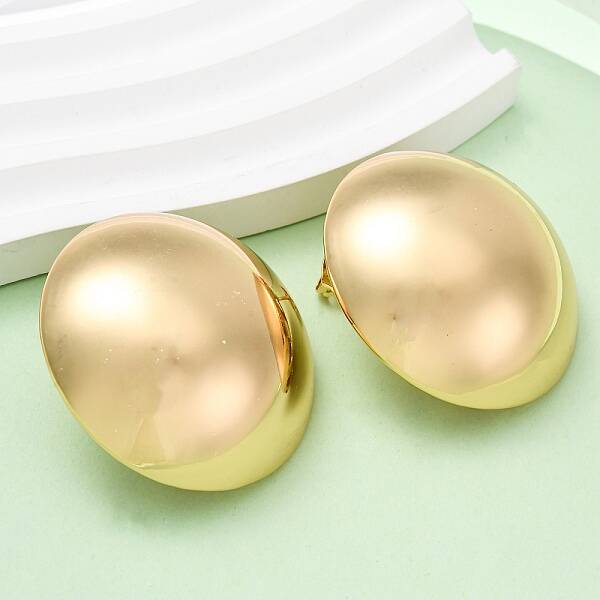 Brass Half Round Stud Earrings
