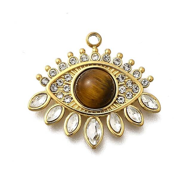 304 Stainless Steel Natural Tiger Eye Pendants