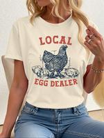 Women's Chicken Print Round Neck Tee, Casual Short Sleeve T-shirt for Daily Wear, Ladies Sleepwear for All Seasons, Top