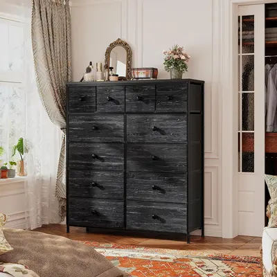 Raybee Furniture Dresser with 12 Drawers, Wooden Top Metal Frame Fabric Storage Organizer Cabinet, Tall Dressers for Girls Be...