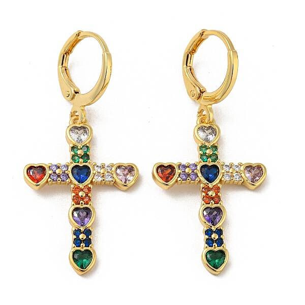 Cross Real 18K Gold Plated Brass Dangle Leverback Earrings
