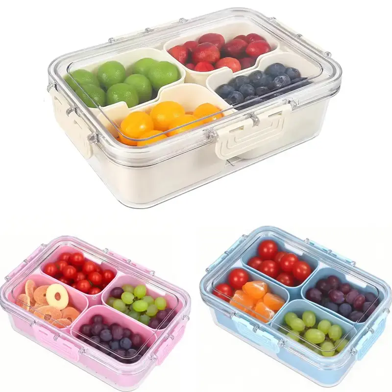 4 Compartments Snack Box Container, Snack Organizer with Lid, Snack Storage Box for Fruit, Veggie, Perfect for Party, Enterta...