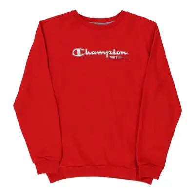 Age 13-14 Champion Spellout Sweatshirt - XL Red Cotton Blend