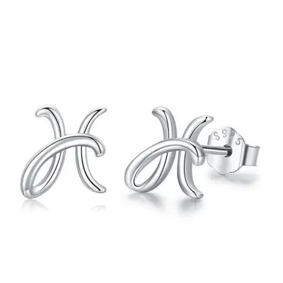 Sterling Silver Stud Earrings with Initial Letter H