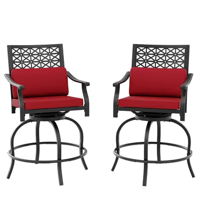 Garvee Outdoor Swivel Bar Stools Set of 2 – Bar Height Patio Chairs with Red Cushions, Armrests & Back, Tall Counter Chairs...