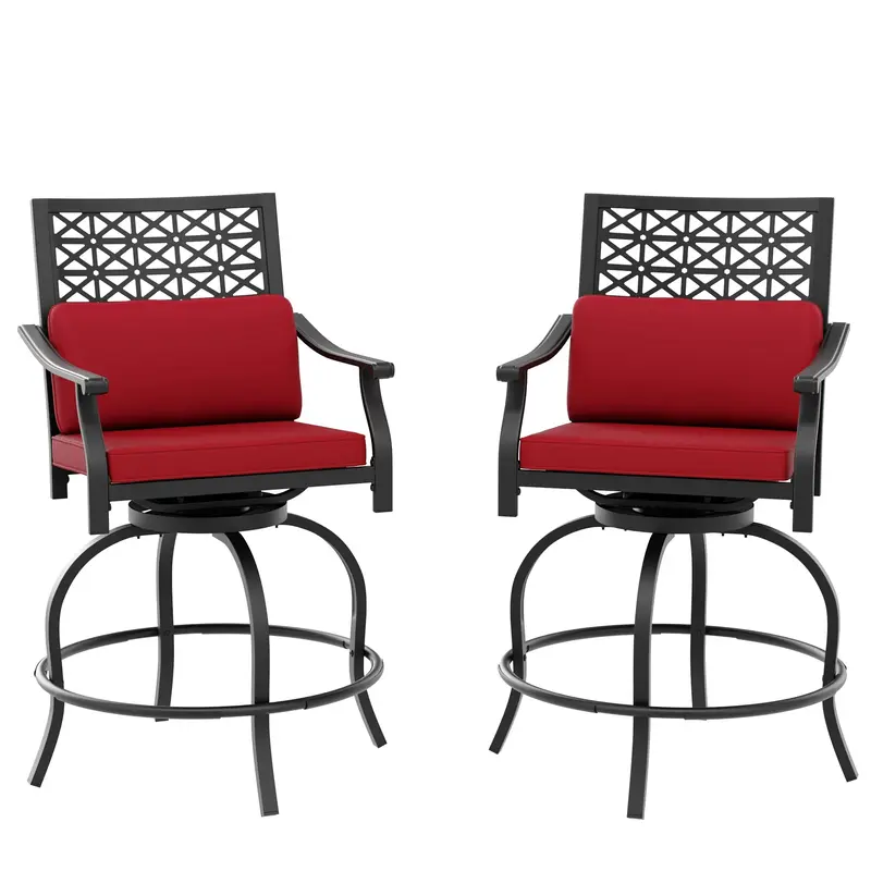 Garvee Outdoor Swivel Bar Stools Set of 2 – Bar Height Patio Chairs with Red Cushions, Armrests & Back, Tall Counter Chairs...