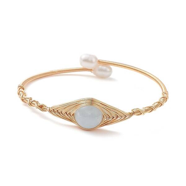 Natural Aquamarine & Pearl Cuff Bangle