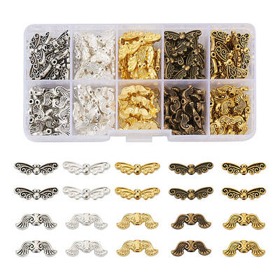 1 Box 200Pcs 10 Styles Wing/Butterfly Tibetan Style Alloy Beads