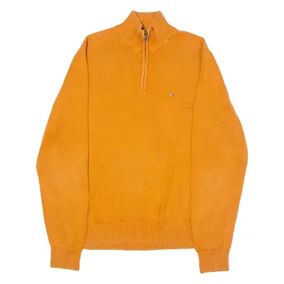 TOMMY HILFIGER Mens Jumper Orange 1/4 Zip Tight Knit L