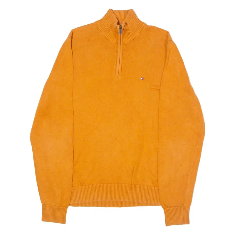 TOMMY HILFIGER Mens Jumper Orange 1/4 Zip Tight Knit L