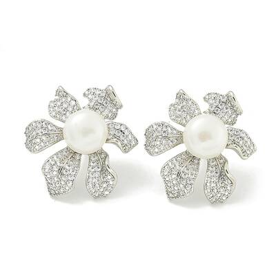 Rack Plating Brass Micro Pave Clear Cubic Zirconia Stud Earrings