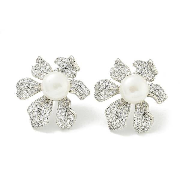 Rack Plating Brass Micro Pave Clear Cubic Zirconia Stud Earrings