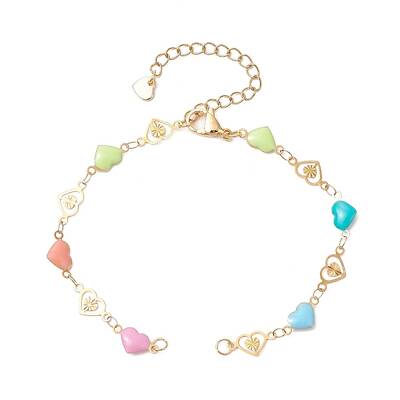 304 Stainless Steel Enamel Colorful Heart Link Chain Bracelet Making