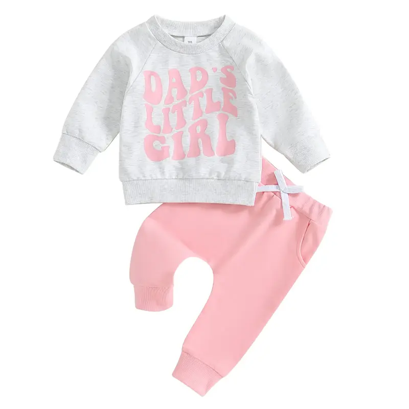 0-3T Toddler Baby Girl 2Pcs Fall Winter Outfits Long Sleeve Daddy's Girl Sweatshirt Sweater Top+ Pocket Pants Set Toddler War...