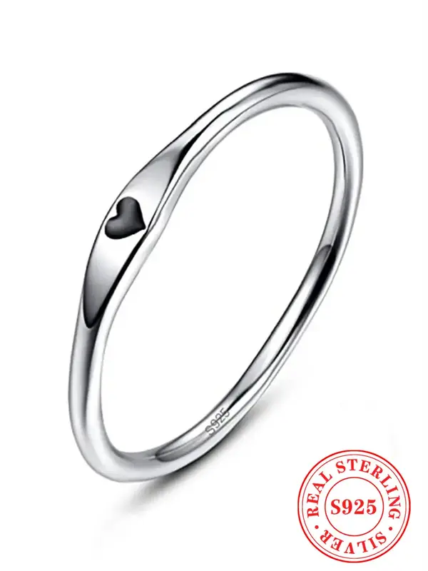 S925 Sterling Silver Classic Heart Design Ring, Fashion Jewelry for Party, Daily Clothing Decor for Girl, Trendy All-match &...