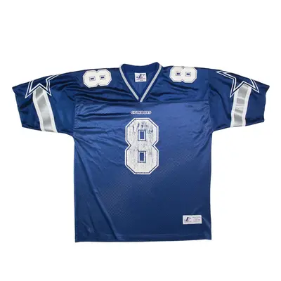 LOGO ATHLETIC Dallas Cowboys Troy Aikman Jersey Blue V-Neck Nylon Short Sleeve Mens L