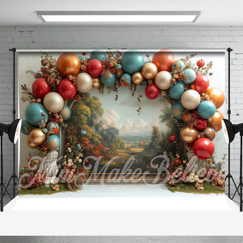 Retro Paint Floral Arch Balloon Cake Smash Backdrop - Aperturee