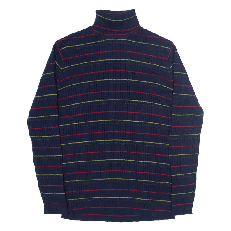 ROBERT SCOTT Stretch Patterned Jumper Blue Striped Tight Knit Roll Neck Womens M
