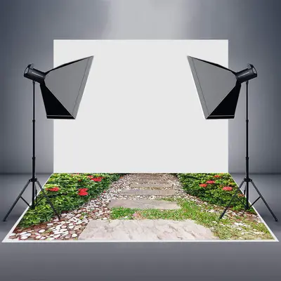 Garden Stone Path Greenery Floral Rubber Floor Mat - Aperturee