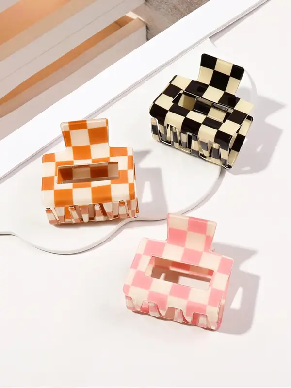 Checkerboard Pattern Mini Hair Claw, Fashionable Hair Accessories for Women & Girls, Casual Versatile Hair Accessories for Da...