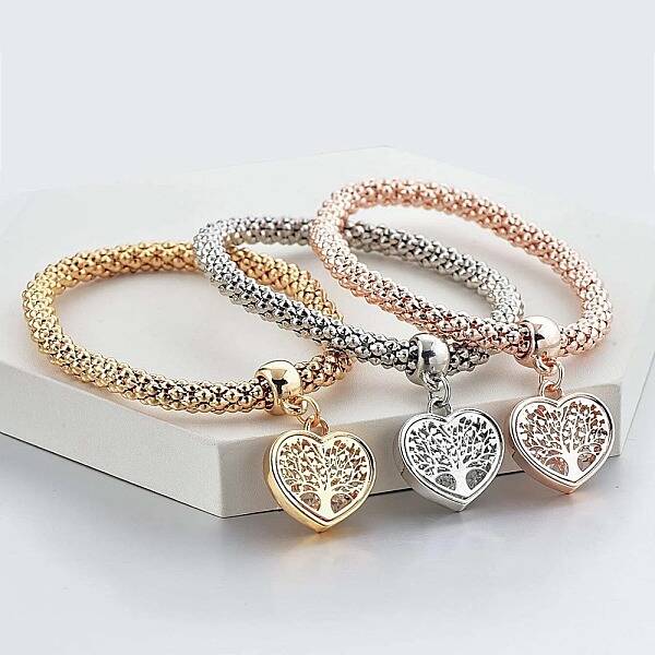 3Pcs Alloy Rhinestone Charm Bracelets