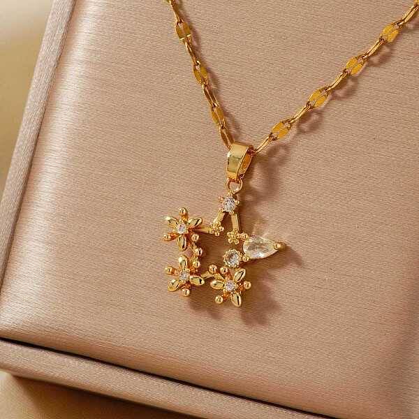 Shiny Brass Clear Cubic Zirconia Pendant Necklaces for Women