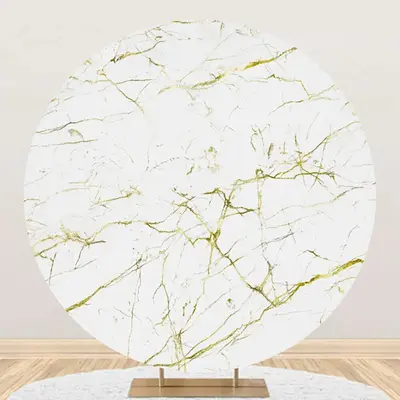 Golden White Marble Texture Round Birthday Backdrop - Aperturee