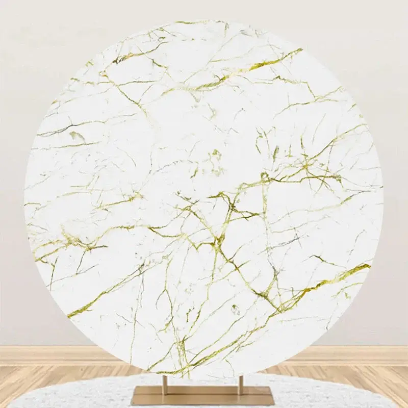 Golden White Marble Texture Round Birthday Backdrop - Aperturee