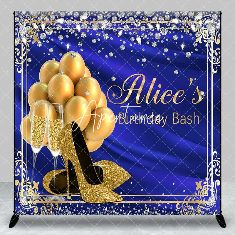 Aperturee Royal Blue Highheel Custom Name Birthday Backdrop, 3X3FT(1X1M), 15 USD, custom birthday backdrops, DZH0A271-O