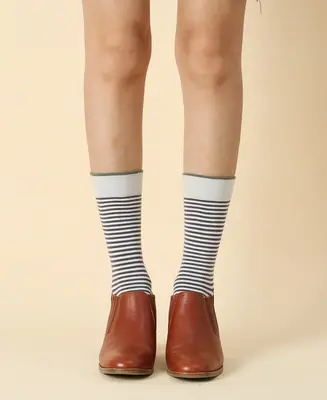 Women's Striped Navy Cotton Socks